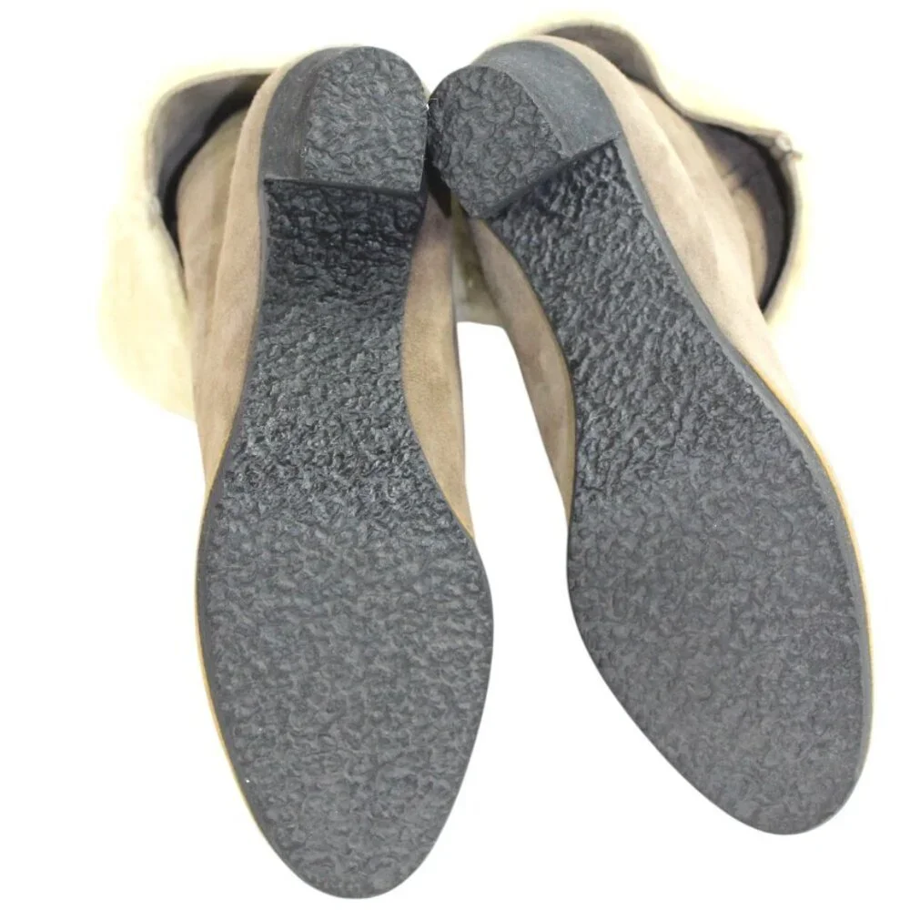 Maison Martin Margiela Taupe Suede Shearling Slip-On Heeled Ankle Boots Size 6